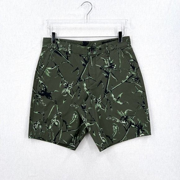 RAG AND BONE Perry Shorts Mens 30 Army Floral Print Green Casual Hawaiian NEW - Picture 4 of 16